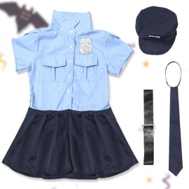 Maazusa Police Officer Police Cosplay, Kids, Halloween, Girls, Costume, Uniform, Short Sleeve, Kids Costume Set, 4 Piece Set (110)
