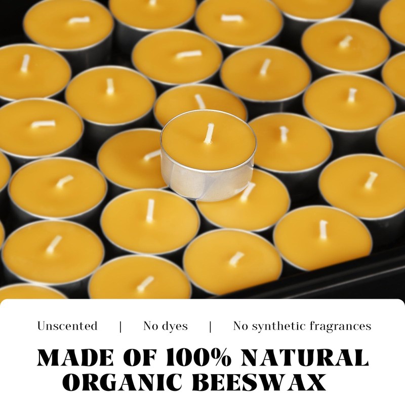 Natural Beeswax Tealight Candles in Metal Aluminum Cup - Organic