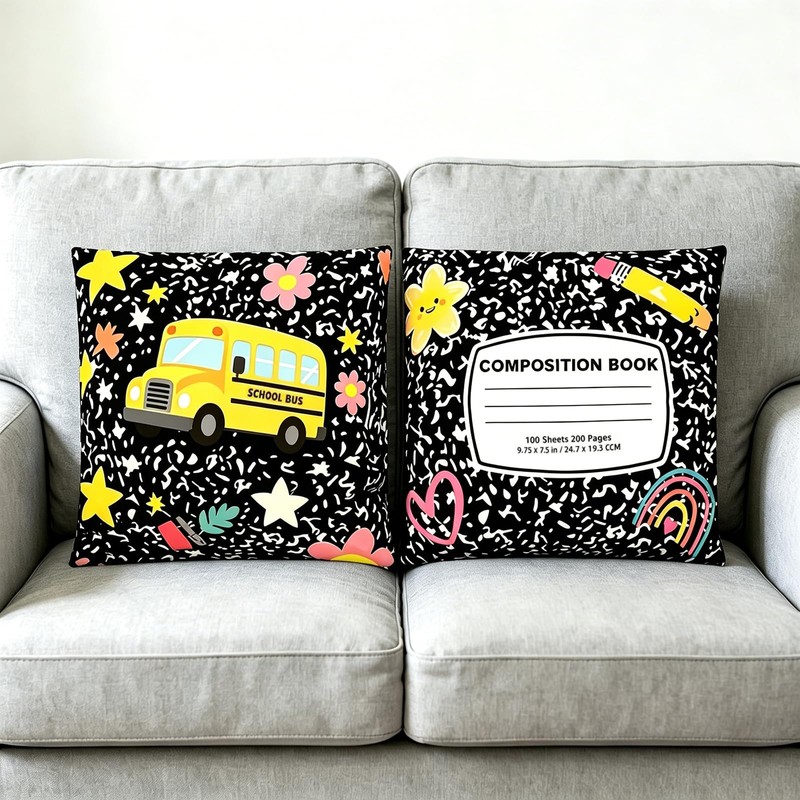2Pcs Back to School Pillow Covers 18" x 18" School-Bus