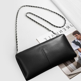 Nhgkju Bag Chain Metal Chain Shoulder Strap Oblique Chain Wear Leather PU Leather Easy Removable 120 cm (Silver + Black Leather)