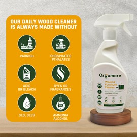 Orgomore Plant based Wood Cleaner (Pack of 2) | 3-in-1 Cleans, Shines, and Protects Wooden Surfaces| Biodegradable Formula that Cleans Furniture, Tables, Kitchen Cabinets | Pet Safe, Skin Friendly
