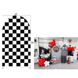 Iydamc Black and White Racing Checker Texture Arch Backdrop Covers,Checkered Flag Arched Stretchy Supplies for Baby Shower Birthday Party Decorations,Arch Props NO-363-4x7ft