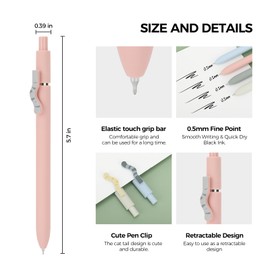 Ddaowanx Gel Pens, 4 Pcs 0.5mm Quick Dry Fine Point Smooth Writing Pens, Cute Office School Supplies Gifts for Women (4 Pcs Cat-Black Ink)