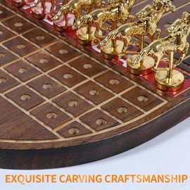Original Horse Racing Board Game Thicken Wood Horse Race Card and Dice Board Game Luxury Edition Set with 11 Metal Horses,2 Dices and 2 Boxes of Cards
