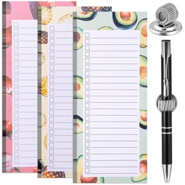 Smivyhp Pack of 3 Magnetic Notepads, Shopping List Magnetic Fridge with 1 Magnetic Pen Holder, 50 Sheets/Piece Shopping List Pad, To Do List Pad, Notepads, Fruit Design