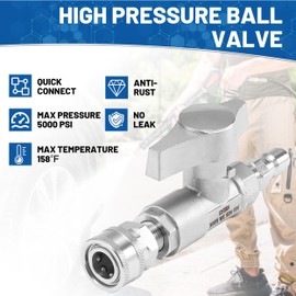 EASYBRO Ball Valve Pressure Washer, 3/8" Quick Connect Ball Valve for Power Washer Hose, High Pressure Valve Kit, Power Wash Hydraulic Shut Off Valve, 5000 PSI