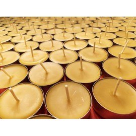 50 Tealight Beeswax Candles BULK 100% Natural Handcrafted in USA/Aluminum Cup Tea Lights/Wedding/Event/Party/Holiday/Clean Burning Emergency Candle/Unscented/Allergy Friendly/Natural Honey Aroma