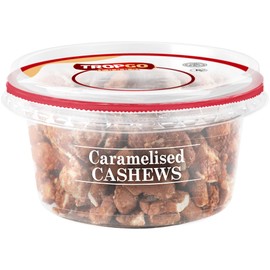 Tropgo Caramelised Cashews 180 Gr - Sweet Nuts in a Resealable and Recyclable Nut Tub - Healthy Nuts Trail Mix with Fibre Protein and Essential Minerals