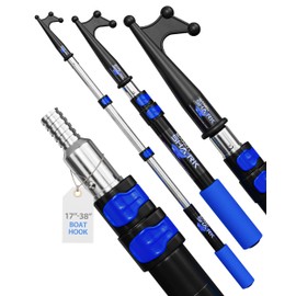 SandShark 3 Foot Telescoping Boat Hook - 3-Stage Anodized Aluminum Dock Pole, 1.5ft-3ft, Sturdy Extension Pole with Foam Grips - Boat Accessories, Fishing Accessories, Pontoon Boat Accessories