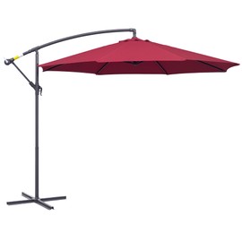Outsunny 10' Cantilever Hanging Tilt Offset Patio Umbrella with UV & Water Fighting Material and Cross Base (Weight Not Included), Red