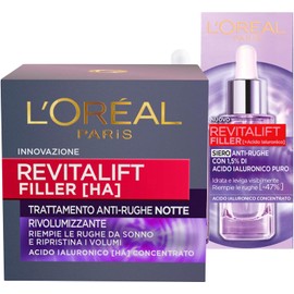L'Oréal Paris Revitalift Filler Face Serum Plumping Action + Revitalift Filler Revolumizing Anti-Wrinkle Night Treatment Cream - 2 Treatments with Hyaluronic Acid