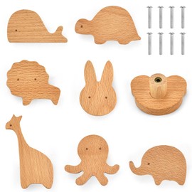 SLTAXAR 8 Pieces Wooden Door Drawer Handles Children's Cabinet Knobs Wooden Children's Room Wooden Buttons Animal Shape Cabinet Furniture Knobs Children with Screws Furniture Knob Furniture Handle