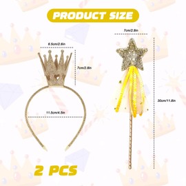 DiiWmme Princess Tiara and Fairy Wand Set for Girls Glitter Crown Star Wand Dress Up Accessories Gold Silver Shiny Birthday Party Headband Toddler Kids Costume Props (Style-1, One Size)