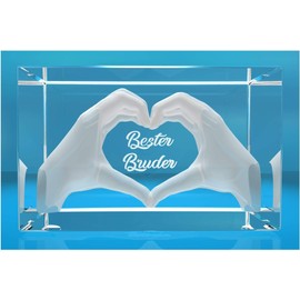 VIP-LASER 3D Glass Crystal with Engraving I Heart in Two Hands I Text: Bester Bruder! The Great Gift for a Birthday, Christmas or Just Because!