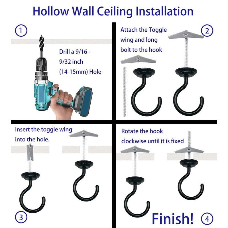 EVSTELUO 2 Sets Large Swag Ceiling Hooks Heavy Duty Swag