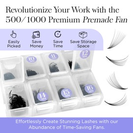 BEYELIAN Premade Volume Eyelash Extensions Mixed Tray 500 Fans 0.07mm 10D C Curl Premade Fans Eyelash Extensions Handmade Promade Loose Fans Thin Base 9-16mm Mixed