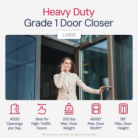 Lawrence Heavy Duty Door Closer Commercial Grade 1 - Adjustable 6-Speed Delayed-Action Door Control with 3 Pistons – Flexible Installation with Included Hardware - Embassy Series LH816