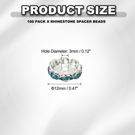 PATIKIL 12mm Wavy Rhinestone Spacer Beads, 100Pack Loose Jewelry Making Spacers Beadable Rondelle Diamond Beads DIY Bracelets Pen Silver Plated for Craft Supplies Decor, Lake Blue