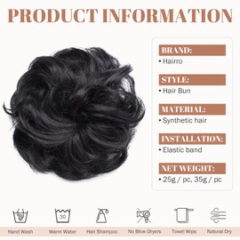 Hairro Messy Hair Bun Extensions Hair Piece Wavy Curly Scrunchies Synthetic Chignon with Elastic Rubber Band Ponytail Hairpiece for Women Hair Updo Donut for New Year Birthday Party Natural Black 25g/pc