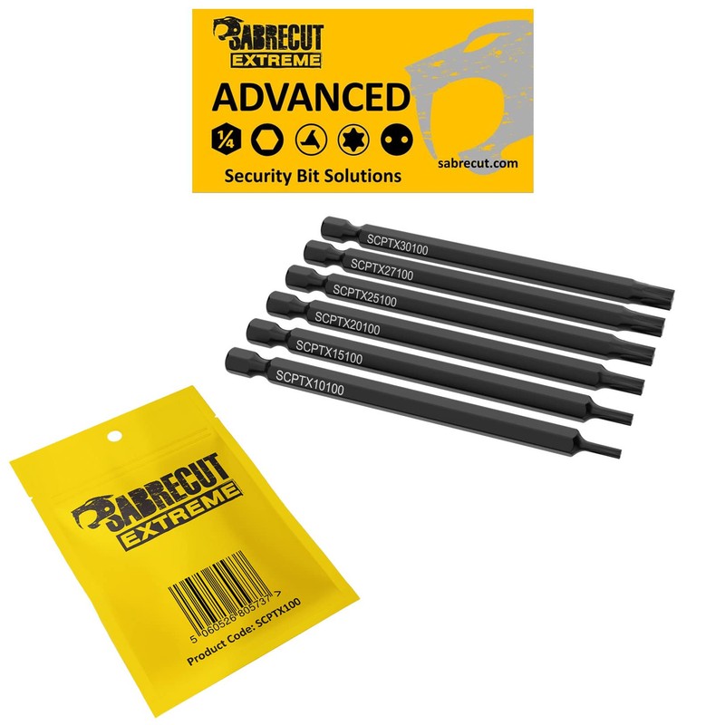 6 x SabreCut SCPTX100 Torx Screwdriver Bits T10 T15 T20