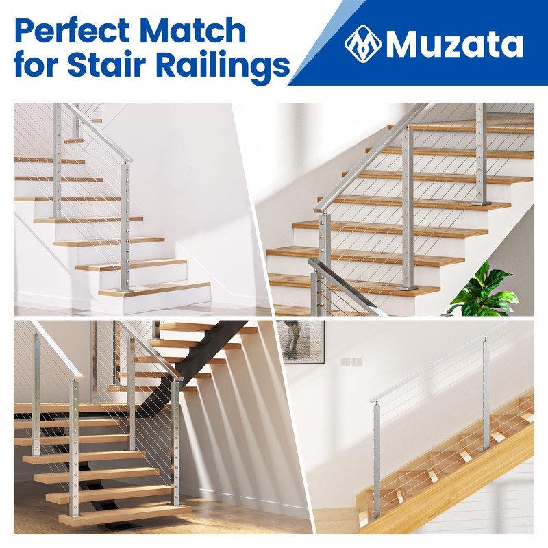Muzata Stair Cable Railing Post 42 Inch for 25-35 Degrees