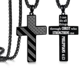 SAM & LORI Black Stainless Steel Cross Necklace for Teen Boys Teenage Boy Baptism Gifts for Boyfriend Cross Necklace for Men Ages 13 15 17