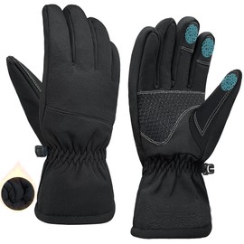 ehsbuy Waterproof Winter Gloves Men Women Touchscreen Thermal Gloves Non-Slip Warm Winter Cycling Gloves with Anti-Lost Clip for Riding Hiking Skiing Outdoor, black, L