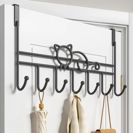 WBDXWB Over The Door Hook, Cat-Shaped Over Door Hanger for Coat, Towel, Bag, Robe (1, Black)