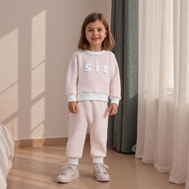 Toddler Boy Girl Matching Brother Sister Outfit Long Sleeve Bro/Sis Letters Embroidery Sweatshirt Pullover and Elastic Striped Pants Boys Brother 2Pcs Girls Sister Clothes (Pink, 0-6 Months)