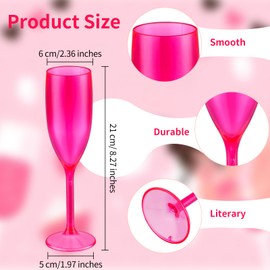 XUWAIDSGN Champagne Flute Acrylic Champagne Glasses Wedding Toasting Champagne Flute Goblet Plastic Reusable Unbreakable Champagne Cups for Bachelorette Wedding Bridal Shower Party (Hot Pink, 24)