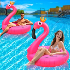Water Bottle Inflatable Flamingo Pool Floats, Giant Pool Raft Tubes Swim Ring, 42Inch Pink Flamingo Pool Float, Large Blow Up Flamingo Floaties Water Floaties Pool Raft Lounger for Adult.(2PCS)