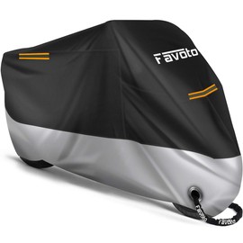 Favoto Motorcycle Tarpaulin, XXL Outdoor Motorcycle Cover with Lock Hole Design, 3 Reflective Strips, Protects Against UV Rays, Rain, Snow, Dust, Silver, Black, 245 x 105 x 125 cm