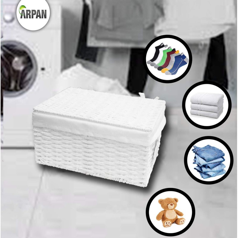 Arpan White Paper Rope Storage Basket Box With Lid &