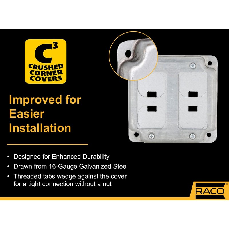 4 in. Square Cover, Universal Exposed Work, 2-Device, 6-in-1 Plates