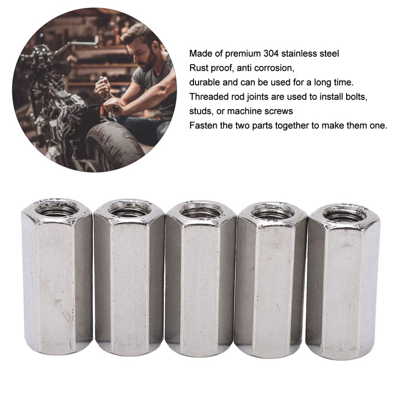 5Pcs Coupling Nut Hex Stainless Steel Anti Corrosion M12 Connector