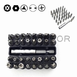 HTTMT - Tamper Proof 33Pc Security Bit Set Phillips Torx Hex Star Spanner Screwdriver [P/N: ET001-33-BK]