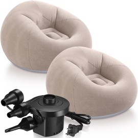 Realspring 2 Pcs Bean Bag Chairs for Adults Kids Inflatable Chairs with Electric Air Pump Blow up Chair Inflatable Lazy Sofa Folding Portable Inflatable Chair for Living Room Bedroom(Brown)