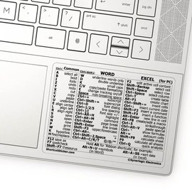 SYNERLOGIC Word/Excel (for Windows PC) Reference Guide Shortcuts Sticker, Laminated, No-Residue Vinyl (Clear/Large, Pack of 2)