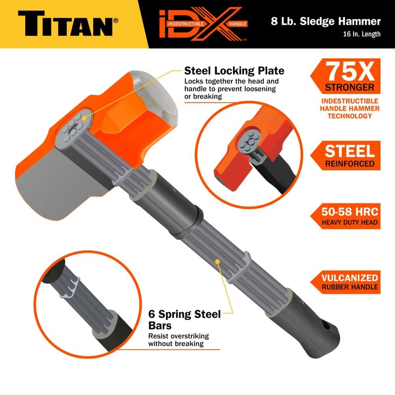 Titan iDX 63618 8lb Sledge Hammer with 16" Indestructible Handle