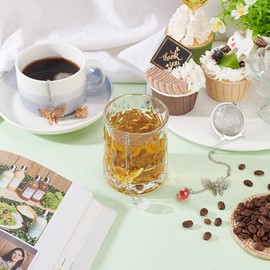 UNICRAFTALE 3 Sets Round Loose Tea Strainer Butterfly Shaped Stainless Steel Loose Leaf Tea Ball Mesh Tea Strainer with Brass & Glass Ball Pendants Tea Strainer Set for Brew Tea, Spices & Seasoning