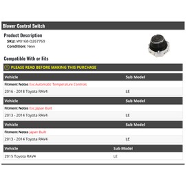 Marketplace Auto Parts Blower Control Switch - Compatible with 2013-2018 Toyota RAV4 LE