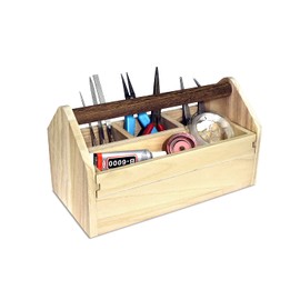 Ikee Design Small Natural Wood Color Wooden Craft Tool Box Caddy with a Handle for Storage Tool, Makeup, Collections with 5 Compartments for Storage and Organizing, 10 W x 5.1 D x 3.5 H in