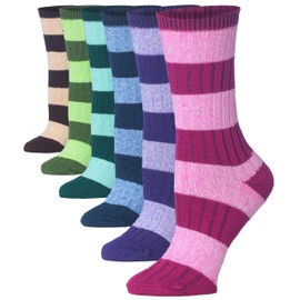 Tipi Toe 6 pares de calcetines de algodón para mujer, Rayas vibrantes, 9-11