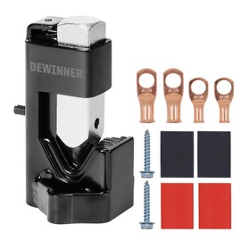 DEWINNER Hammer Lug Crimper Tool for Crimping Cables Wire Terminal Crimp 8 AWG to 4/0 Wire Gauge with 2PCS 8 AWG and 4 AWG (3/8") Wire Copper Lugs, 4PCS Dual Wall Adhesive Heat Shrink Tubing