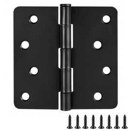 Design House Interior Door Hinges, 4.0 in. x 4.0 in., Rounded, 1/4-in. Radius, Steel, Pre-Lubricated, Door Hardware, Matte Black, 10-Pack, 188953