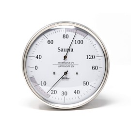 Fischer 194.01 - Sauna-Thermohygrometer - 130mm Haar-Hygrometer und Bimetall-Thermometer aus Edelstahl Made in Germany