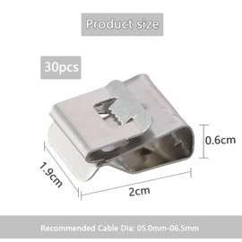 Pack of 30 Photovoltaic Cable Clips, Stainless Steel Solar Panel Cable Clamps, Outdoor Screw-On Wire Clamps for Cable Management, Ideal for Electric Cables and Trailers