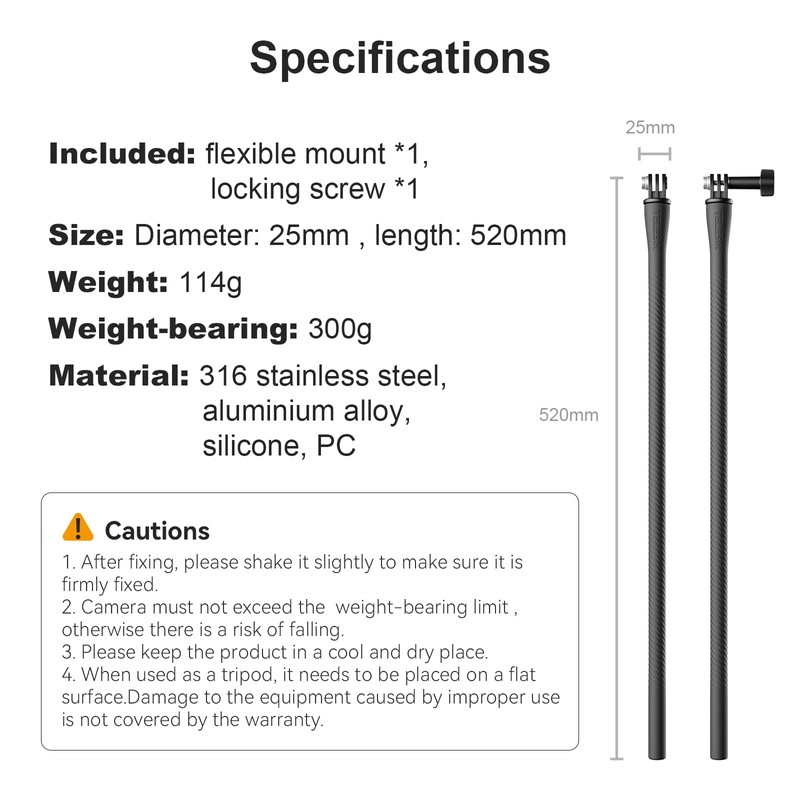 TELESIN Flexible Monkey Tail Selfie Stick Holder for GoPro Hero