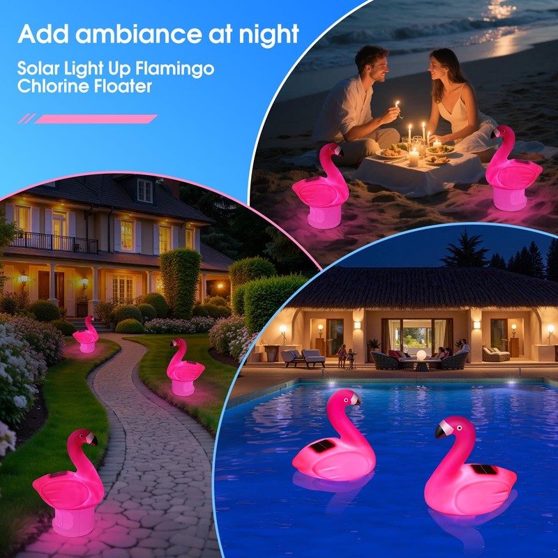 Pool Chlorine Floater, Solar Flamingo Chlorine Tablet Floater w/Adjustable Release,