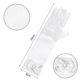 PENTA ANGEL Stain Long Bows Princess Dress Up Gloves for Little Boys Girls Party Costume (White, Long)